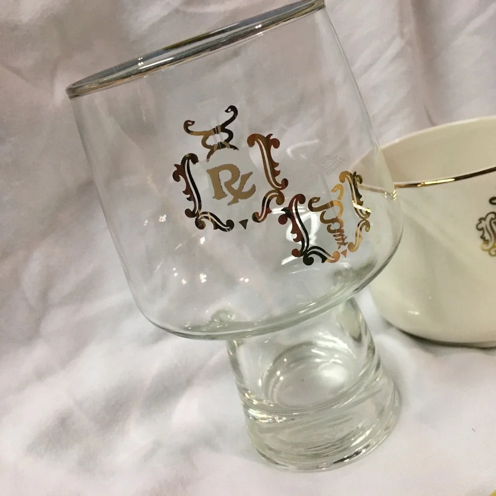 DOCTOR PHARMACIST Apothecary CADUCEUS RX GOLD RIM Coffee Cup‎ and Glass Set